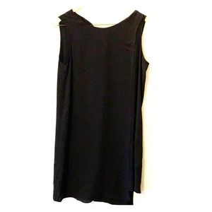 Black simple day dress with crepe overlay